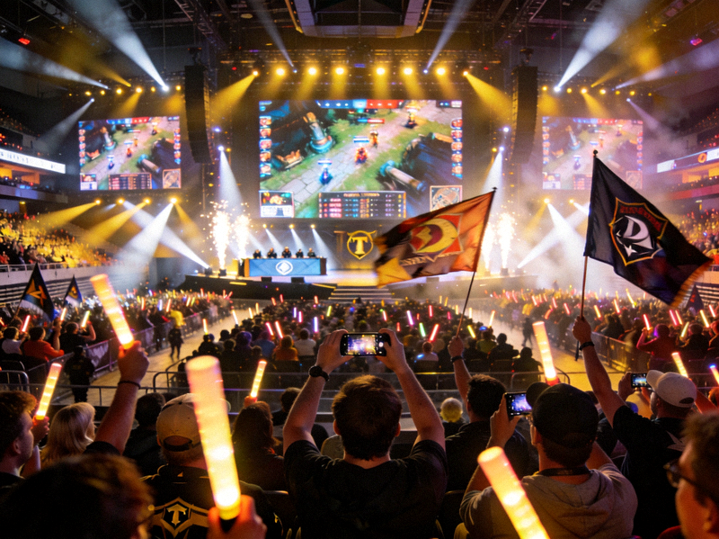DOTA2国际邀请赛TI现场，观众席座无虚席，气氛热烈