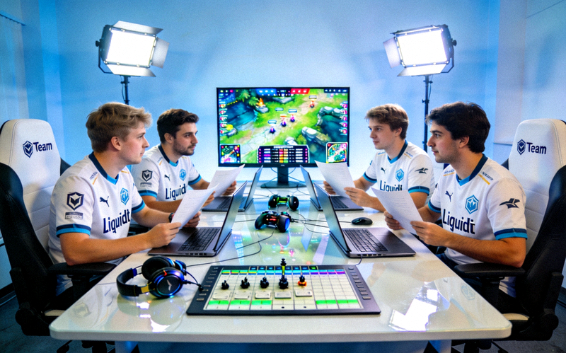 Team Liquid战队在训练室内进行战术讨论和分析